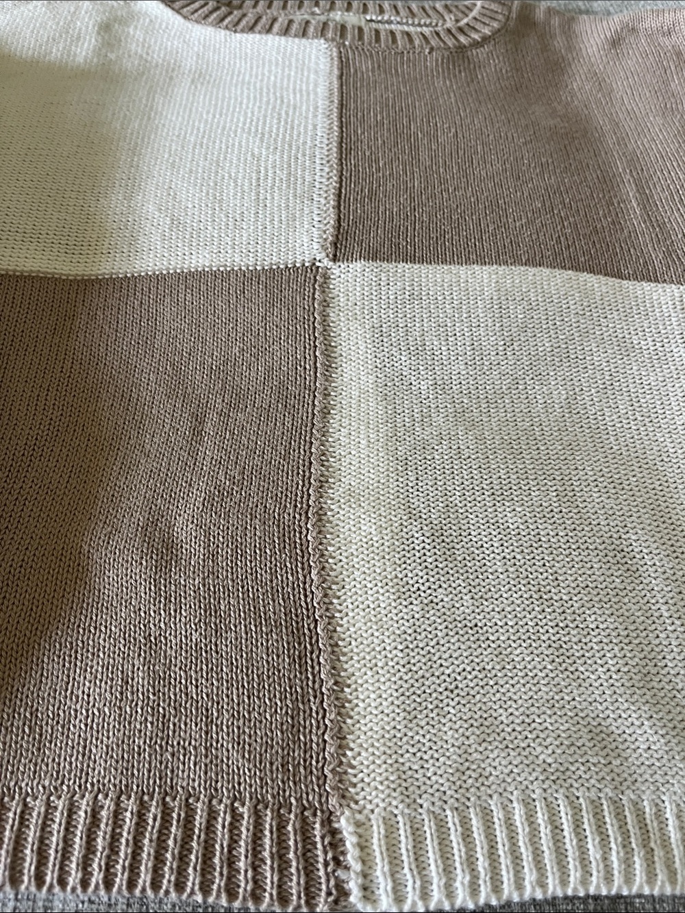 Z Supply Women’s M Lightweight Solange Color Block Check Taupe Sweater - Picture 7 of 10